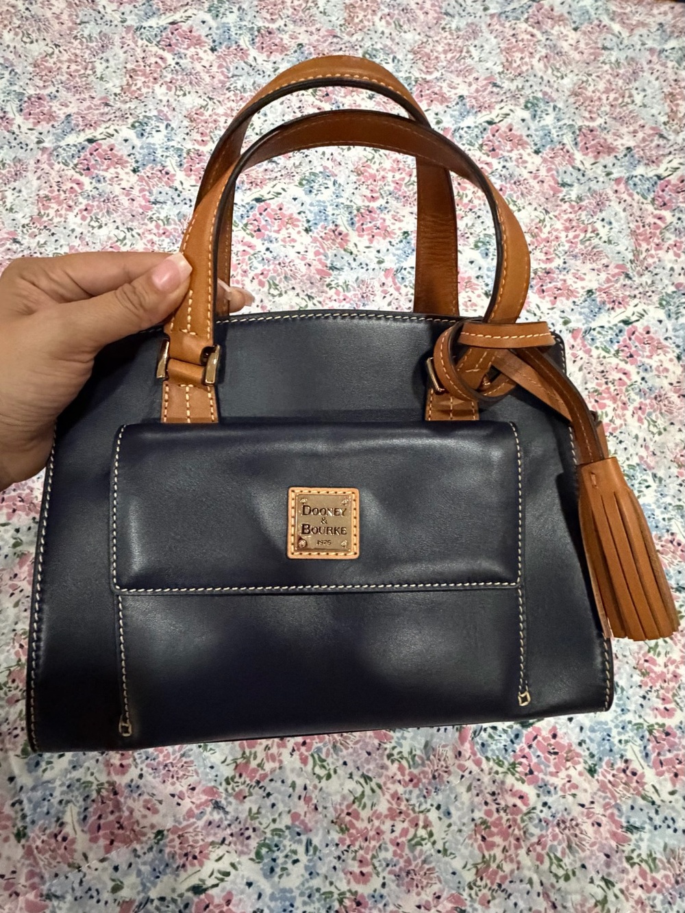 Dooney & Bourke Black and Tan Leather Top-Handle Satchel